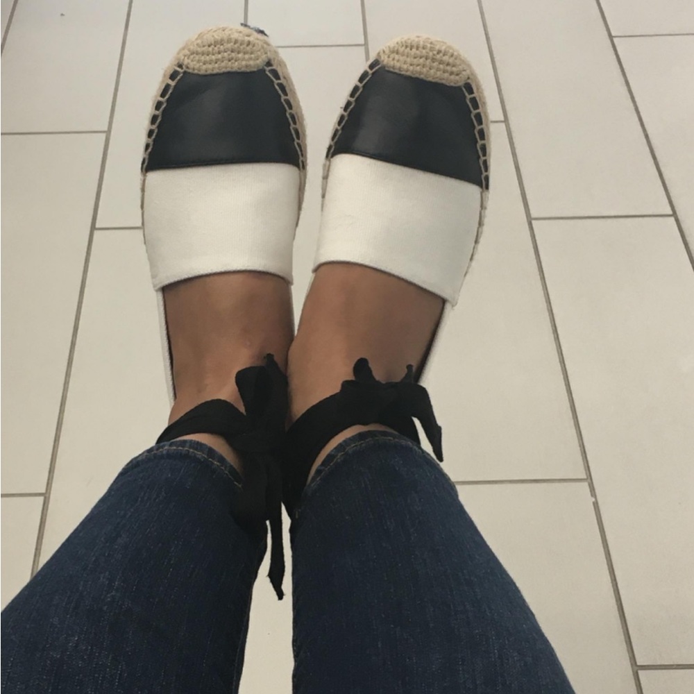 J.Crew Removable Ankle Tie espadrille white with black leather cap toe S6.5 NWOB - Picture 4 of 11
